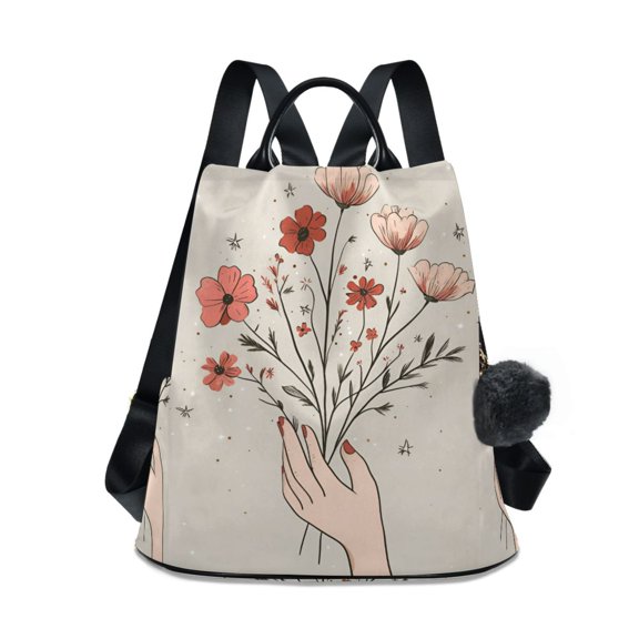 FORMRS Women's Travel Backpack Purse Anti-Theft Hidden Pockets Casual Shoulder Bag, Red Flower