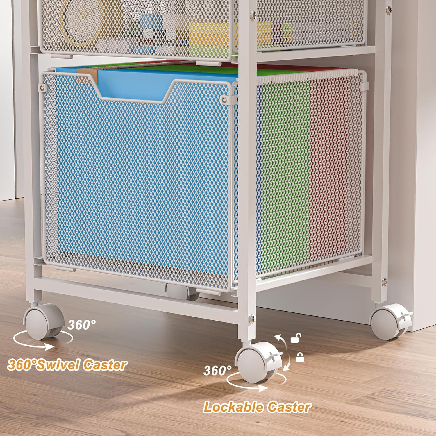 Rolling File Cart with 2 Drawers, White File Cabinet Organizer for Hanging File Folders, Letter-Size File Storage with Wheels, Multi-Layer Mobile Filing Cabinet for Office and Home, White