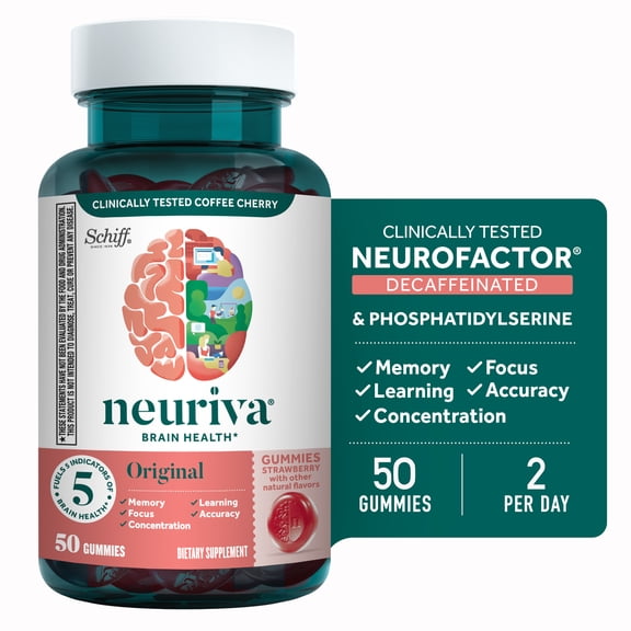 Neuriva Original Brain Health Supplement, Support for Memory and Focus, Strawberry, 50ct Gummies