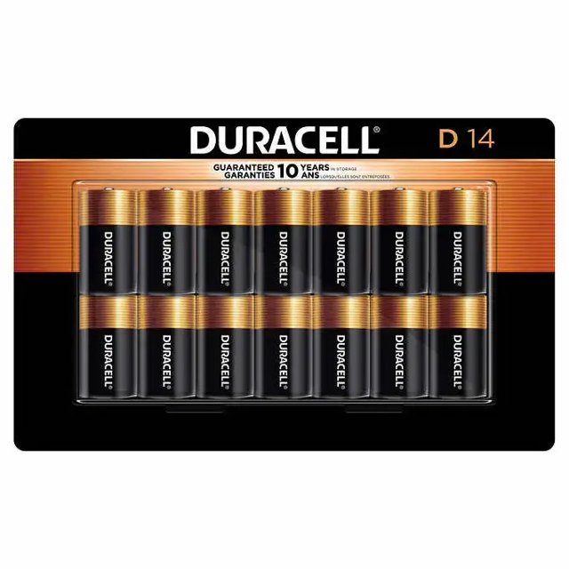 Duracell CopperTop Piles D - Lot de 14, Offrant une Alimentation Fiable et Durable. l'Ensemble Met en Valeur 14 Piles Alcalines de Taille D avec un design Cuivre et Noir, Garanties jusqu'à 10 Ans en Rangement. Idéal pour Jouets, Horloges, Télécommandes, Détecteurs de Fumée, Lampes de Poche et Autres Appareils Électroniques Portatifs. un Bloc-Piles Fiable pour une Fonctionnalité Uniforme de l'Appareil.