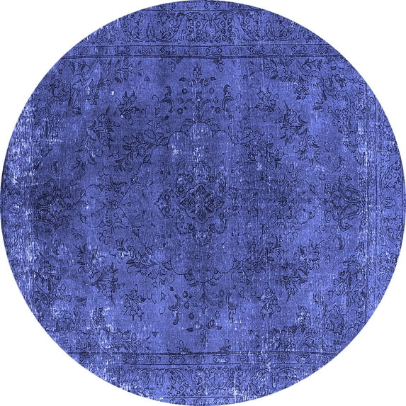 Ahgly Company Machine Washable Indoor Round Oriental Blue Industrial Area Rugs, 6' Round