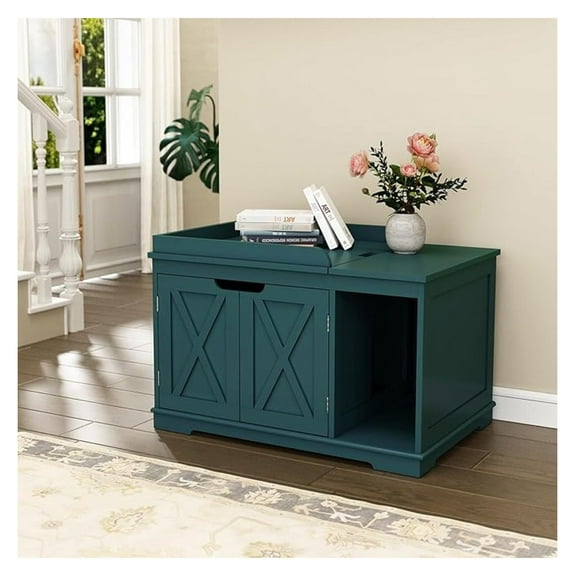 Litter Boxes Enclosure Covered Litter Box Furniture Wooden Cat Washroom Cabinet for Kitty, Medium and Large Cat Green
