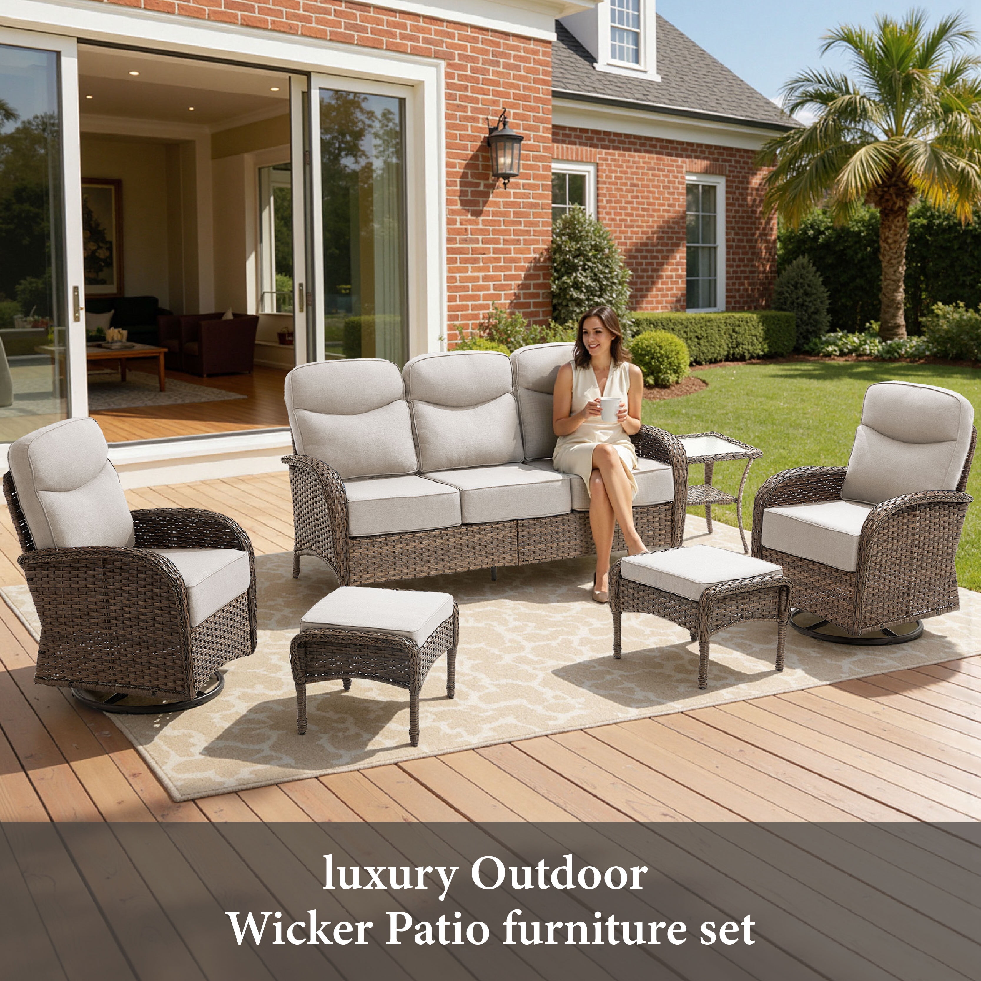 Bellefurn Outdoor Swivel Rocker Patio Chairs,Patio Swivel Chairs Set of 2,Swivel Glider Lounge Chairs with Side Table Patio Furniture Set for Outdoor,Balcony,Front Porch,Firepit Area