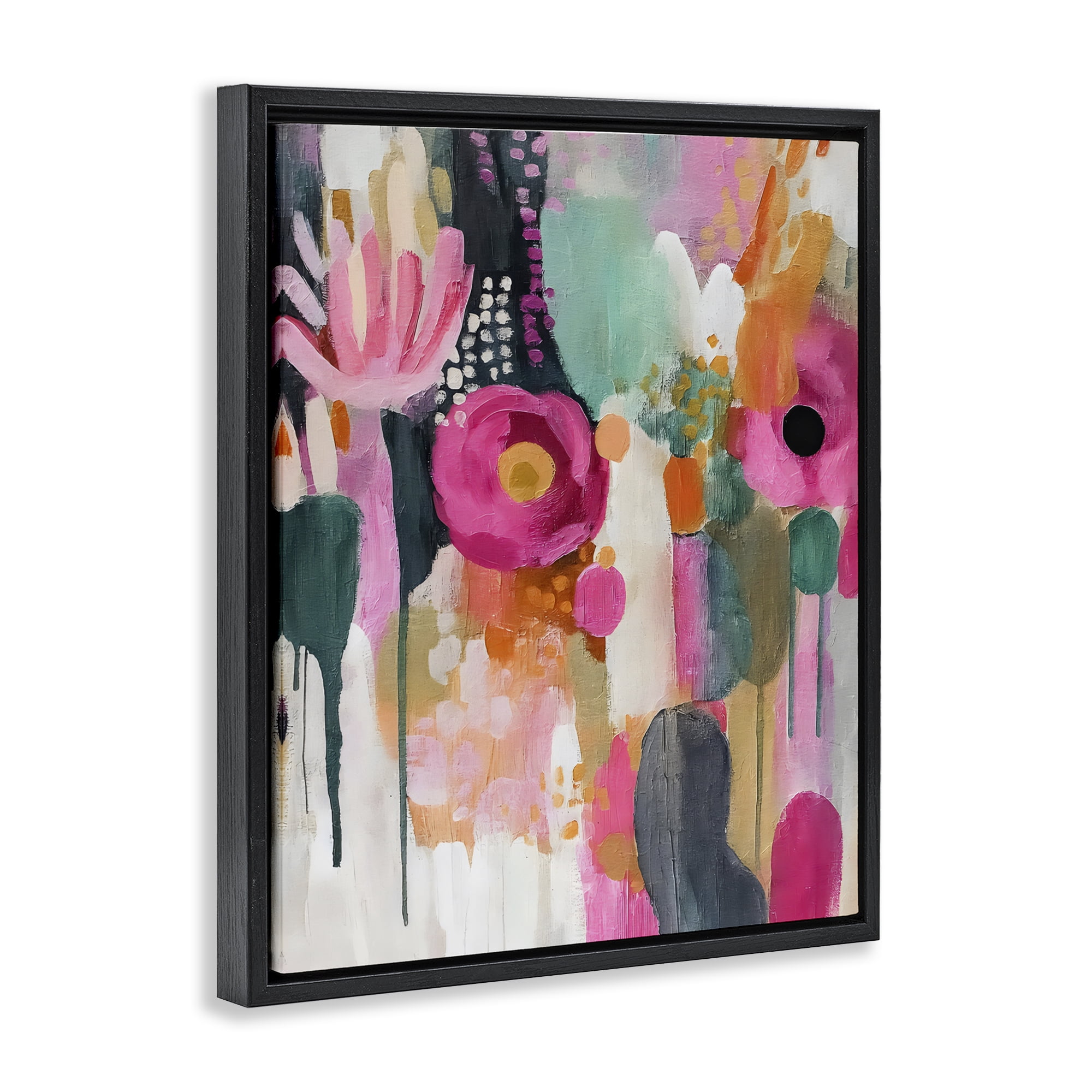 Stupell Industries Dripping Blooms Cascade Black Framed Floater Canvas Wall Art, design by Riley B