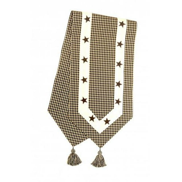 Mr. MJs Trading AG-11300-13x72 13 x 72 in. Ribbed Table Runner with Tassels, Star Black Check