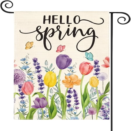 CCOCC 2026 New Hello Spring Tulip Lavender Garden Flag 12 X 18 Inch Double Sided, Seasonal Flower Yard Outdoor Flag, for Spring Decor, Garden, Patio, Yard, Outdoor Spaces, Seasonal Celebration