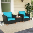 thumbnail image 3 of Costway 3PCS Patio Rattan Furniture Set Cushioned Sofa Storage Table Wood Top Turquoise, 3 of 11