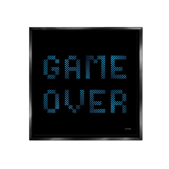 Stupell Industries Game Over Pixel Phrase Typography Painting Black Floater Framed Canvas Art Print Wall Art, 18 x 18