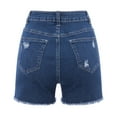 thumbnail image 7 of Women's High Rise Casual Summer Frayed Jean Shorts Distressed Hem Stretchy Ripped Destroyed Pockets Denim Shorts, 7 of 7