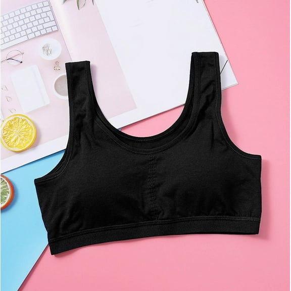 Girl's Cotton Bra Soft Wireless Developmental Student Underwear Tops with Chest Padded Children's Cropped Tank Bras Cute Sports Bras Black XXL