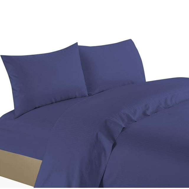 Life Style 1200 Thread Count 100% Egyptain Cotton 4-Piece Deep Pocket Stripe Sheet Set (Queen, Navy)
