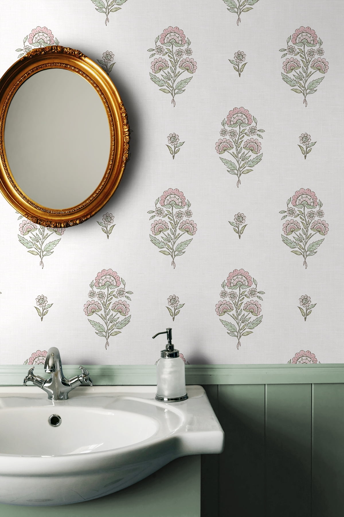 NextWall Blush & Basil Floral Spot Premium Matte Non-Woven Peel and Stick Wallpaper - 20.5 in. W x 18 ft. L Roll