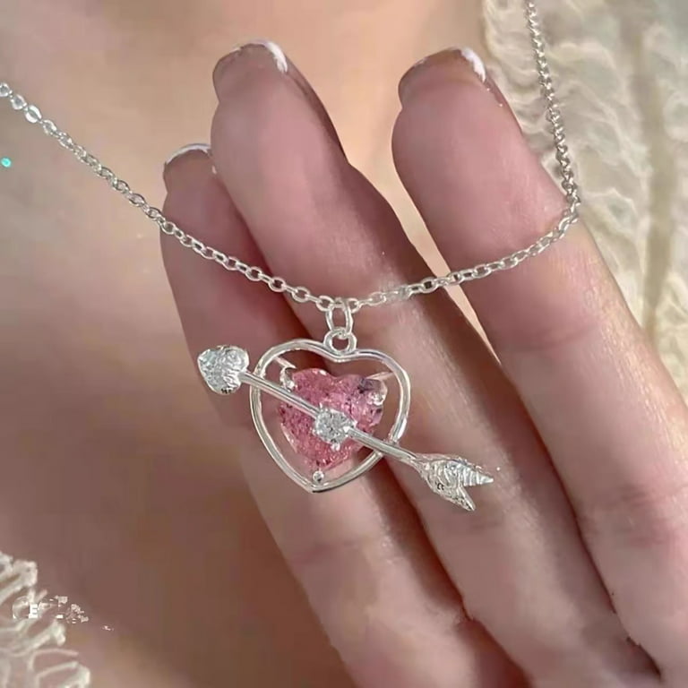 Pink Diamond Necklace Love Collarbone Chain Light Girlfriend Necklace  Birthday Gift Valentines Fashion Jewelry Silver Zircon Pink Heart Necklaces  Gift