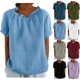 thumbnail image 1 of Neewe Cotton Linen Basic T Shirts for Women Pleated Crew Neck Short Sleeve Summer Solid Loose Fit Plain Casual Tops, 1 of 7