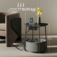 thumbnail image 3 of LEDREM Multifunctional Round Bedside Table with Power Socket, Stable U-Shape Support Leg Accent Table, Quick Assembly Side Table with Large Capacity Fabric Storage Bin for Apartment, Dorm, 3 of 5