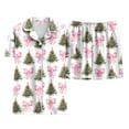 thumbnail image 4 of felwors Women Christmas Pajamas Set Silk Satin Short Sleeve Button Down Top and Shorts Plus Size Soft Sleepwear Lounge Xmas Pjs Light Pink, XL, 4 of 6