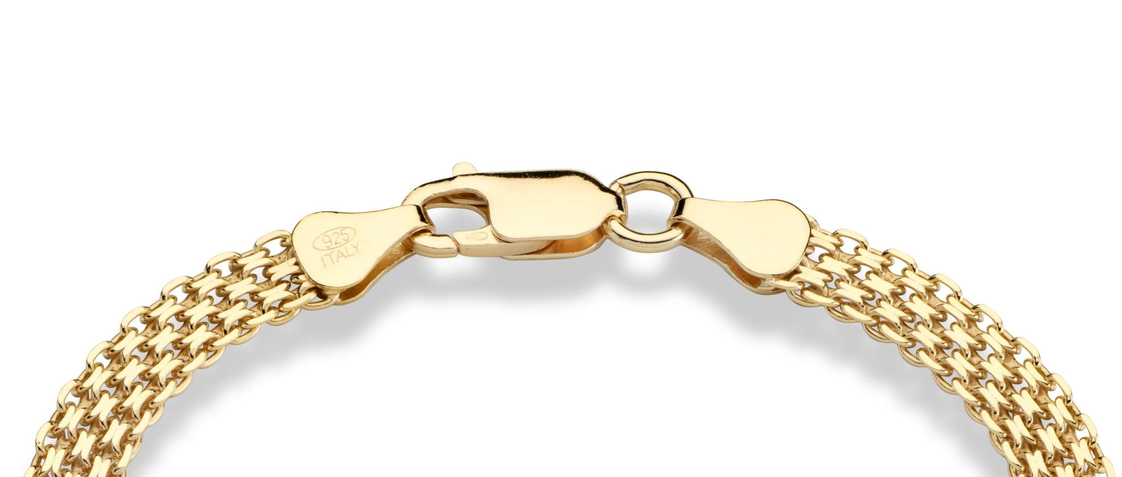Miabella 18K Gold Over Sterling Silver Italian 6mm Solid Bismark Mesh Link Chain Bracelet for Women, 925 Made in Italy (Length 7.5 Inches)