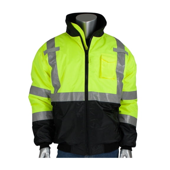 Protective Industrial Products Ansi R3 Black Bottom Bomber Jacket Hi Vis Lime Yellow Xl