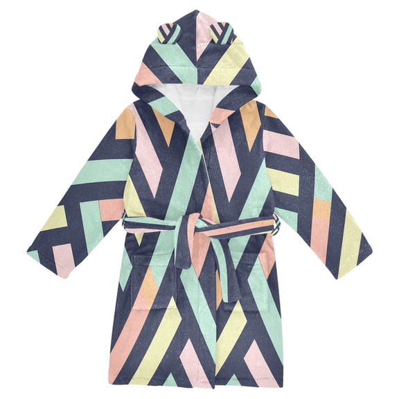 FORMRS Niños Bathrobe Unisex Hooded Robe Soft Plush Pajamas Sleepwear, Size 2-3T, Green Stripes