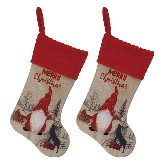 Personalized Christmas Stockings, 2 Pcs Gnomes Santa Christmas Stockings Set 18inch Red for Fireplace Hanging,Personalized Christmas Stockings for Family Holiday Xmas Gift Cotton