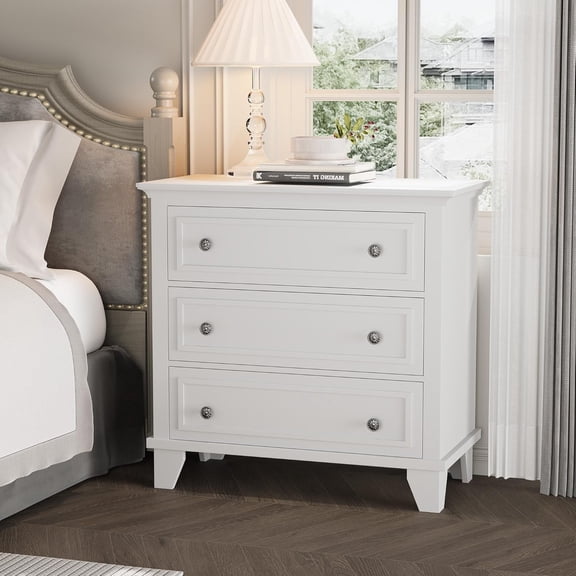 IdealHouse 3 Drawer Dresser, Wooden Storage Chest of Drawers with Exquisite Metal Handles, Small Storage Cabinet, Modern Design Dresser for Bedroom, Living Room, Hallway, Entryway, White