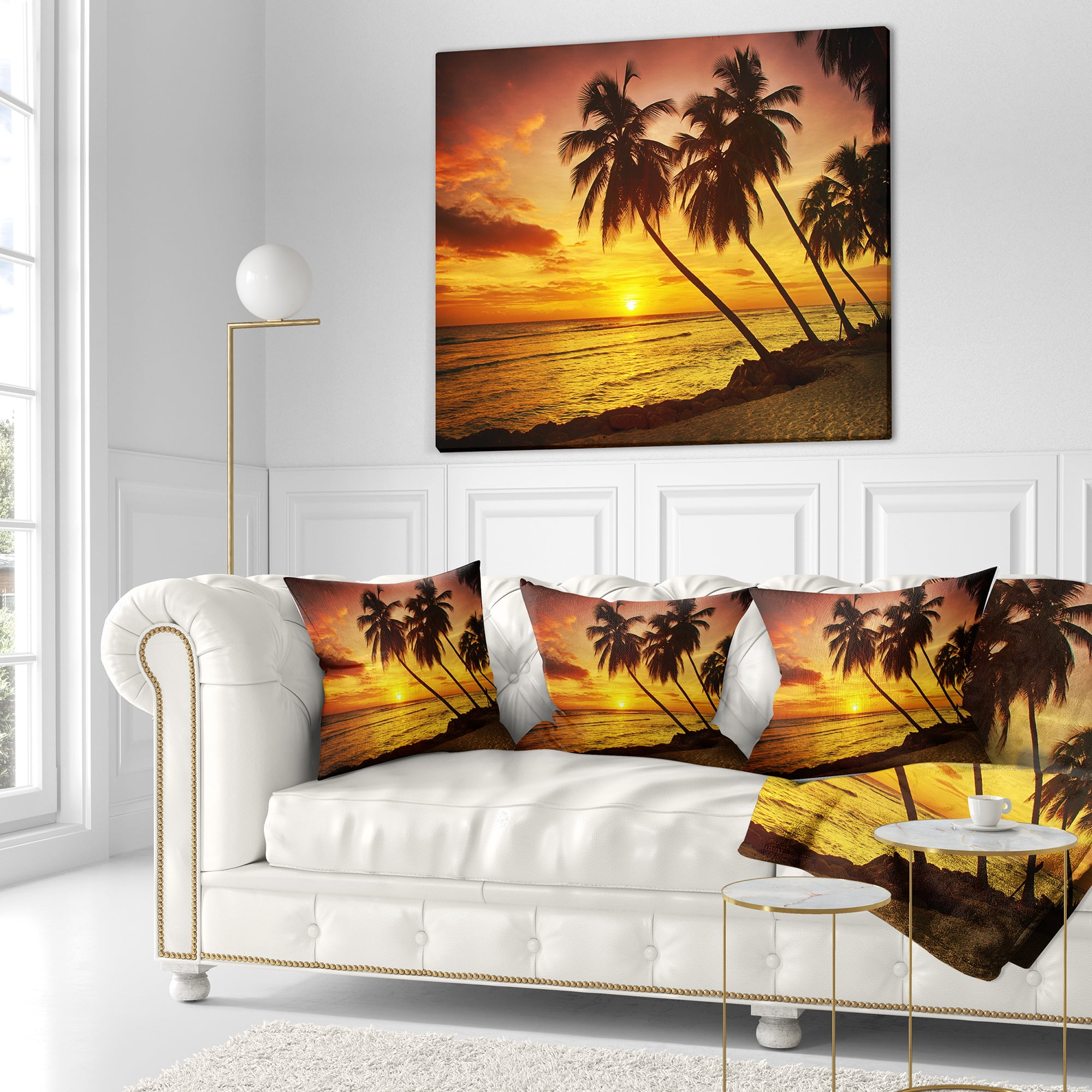 Designart Barbados Island Evening Seashore - Modern Seascape Throw Pillow - 18x18