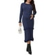 thumbnail image 1 of Vestido de maternidad de punto elástico de manga larga con volantes y rayas para mujer Inspire Chic, vestido maxi cálido de invierno, azul, pequeño, 1 of 6