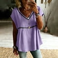 thumbnail image 2 of Ymauqau Women's Tunic Tops Short Sleeve V Neck Hollow out Patchwork Pleated Babydoll T-Shirts Casual Loose Tee Blouses, 2 of 6