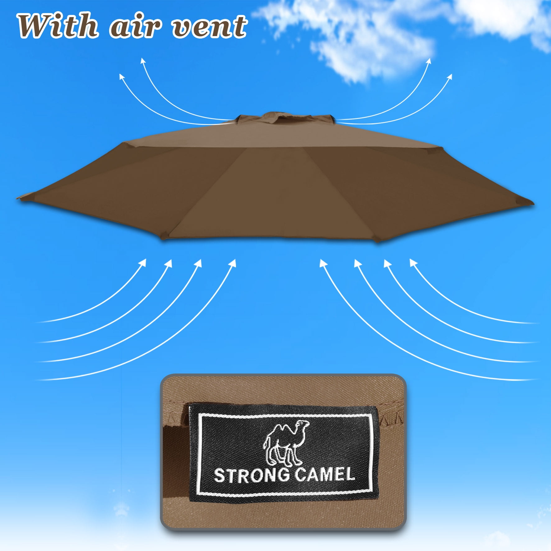 Sunny 6.5’ x 6.5' 6 Rib Brown Patio Umbrella Canopy, UV Protective 180g Polyester