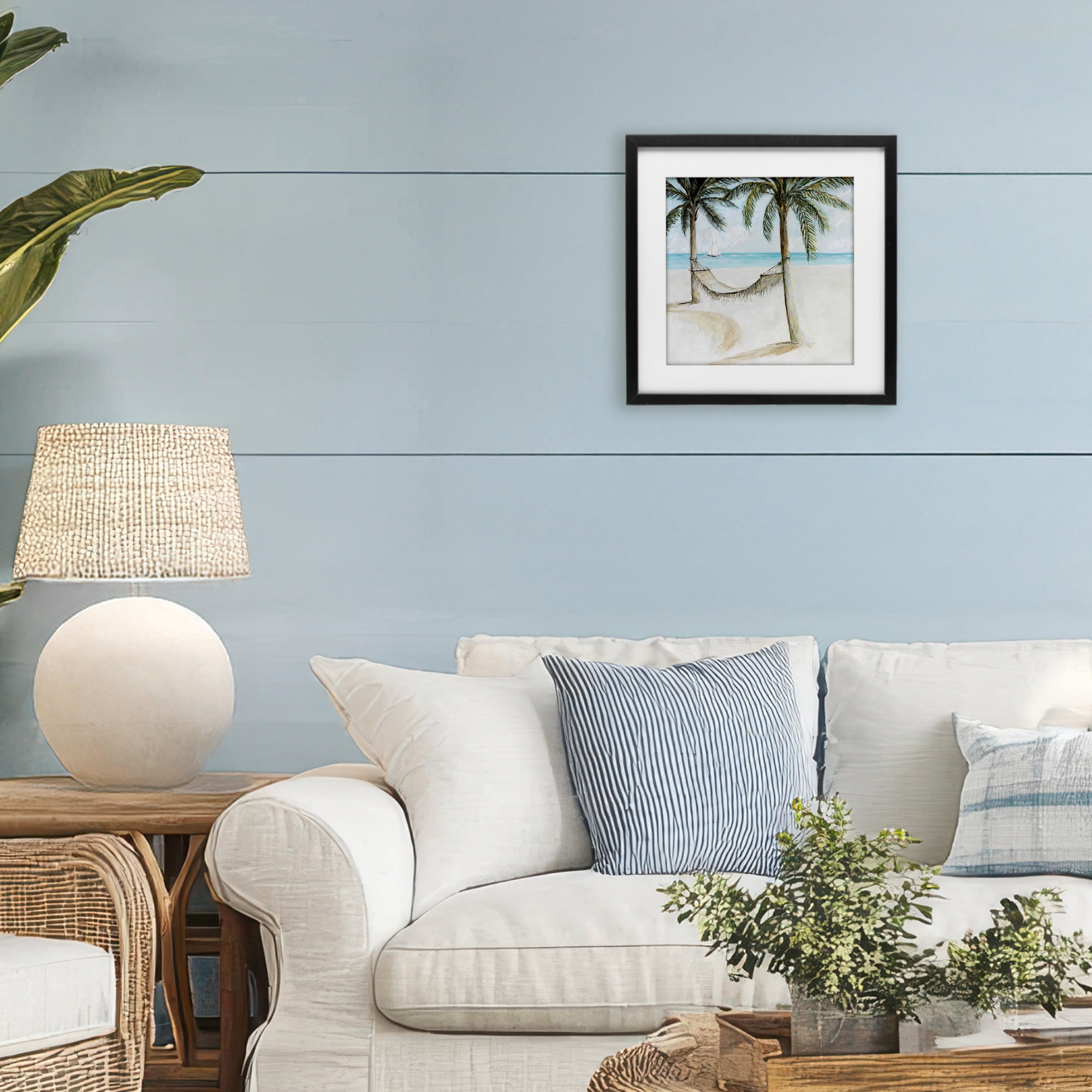Stupell Industries Beach Hammock Coastal Scene Black Framed Print Under Glass, design by Lorenzo Collective