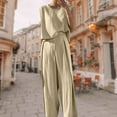 thumbnail image 2 of Ladies 2 Piece Pant Set Solid Color Cotton High Waist Boho Style Vacation Outfit, 2 of 9