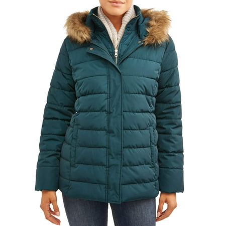 Time and Tru Women's Bibbed Polyfill Coat with Faux Fur (Best Faux Fur Coats 2019)