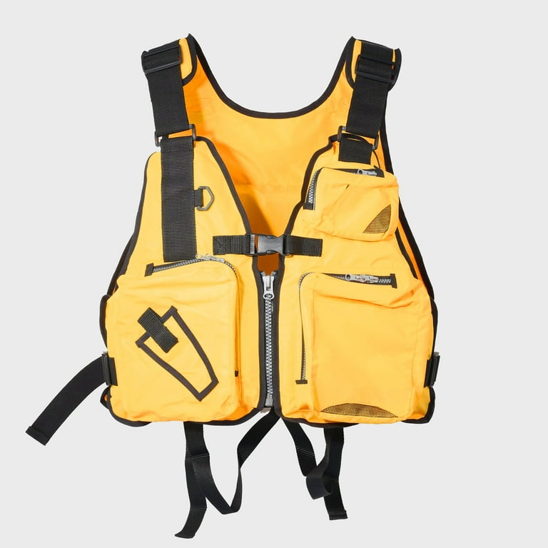 EQWLJWE Adult Life Jacket Fly Fishing Jacket Vest for Men,Multi-Pockets  with Water Bottle Holder for Kayaking Sailing Boating Water Sports Yellow