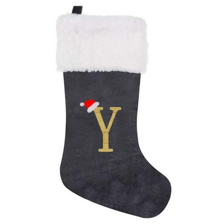 

KQJQS Gray Velvet Embroidered A to Z Letters Christmas Socks - High-quality Christmas Socks