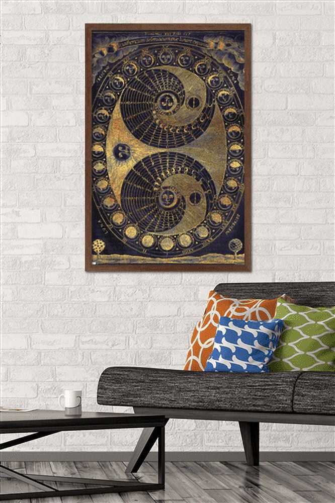 Tina Lavoie - Golden Elements Of The Moon Astronomy Chart Wall Poster, 22.375" x 34", Framed