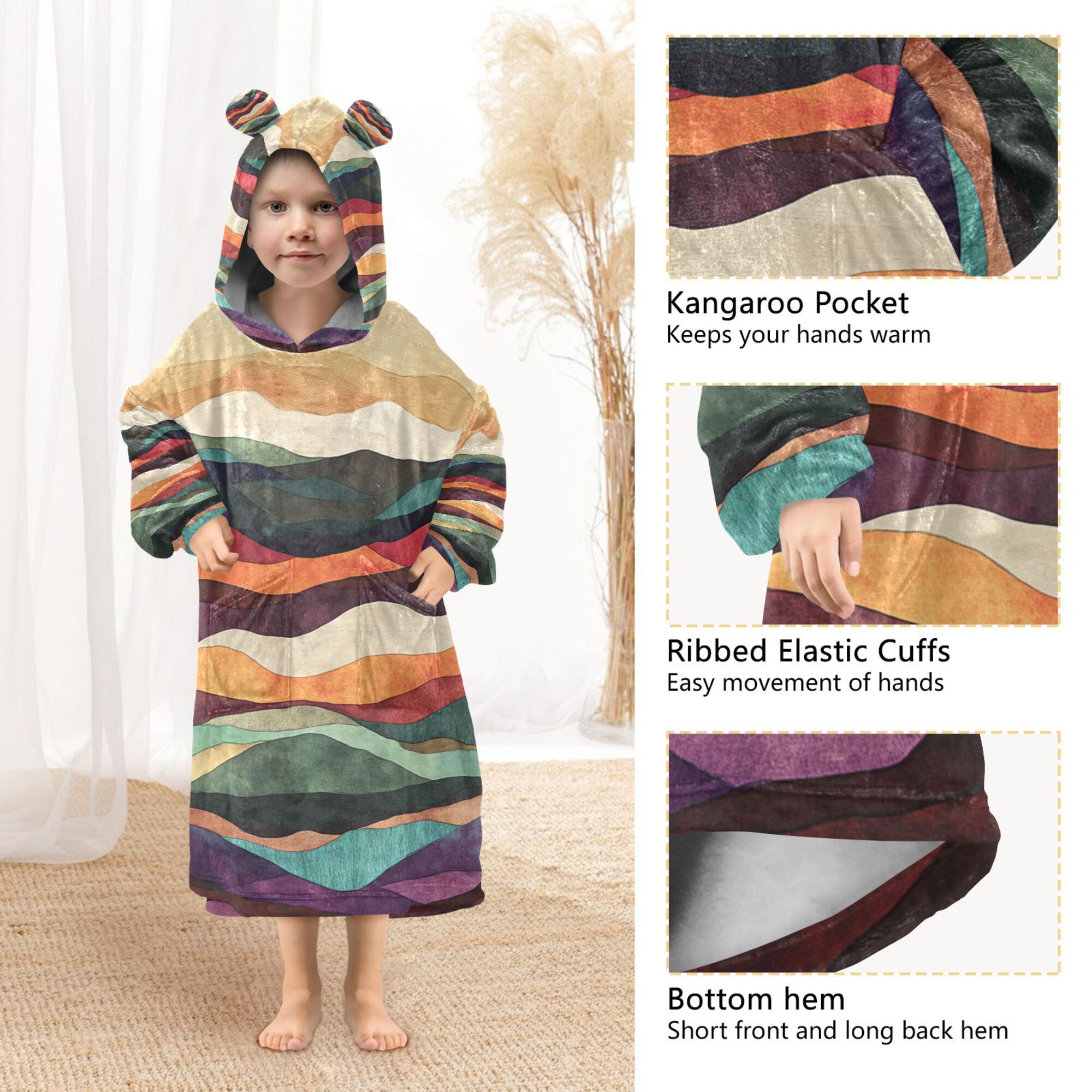 FORMRS Wearable Blanket Hoodie with Sleeves for Kids Cozy Flannel Sweatshirt, Artistic Desert Pattern
