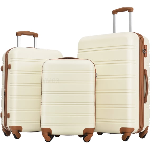 Antique White Expandable Hardside Spinner Luggage Set, 3-Piece TSA Lock Suitcase Collection