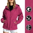 thumbnail image 2 of Outdoor Jackets for Women Plus Size Hooded Long Sleeve Solid Color Windproof Zip Up Casual Windbreaker with Pockets for Hiking Sport Camping Caving Running, 2 of 10