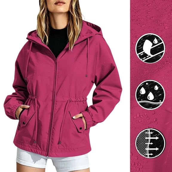 qelini Outdoor Jackets for Women Plus Size Long Sleeve Zipper Shirt Outdoor Hiking Solid Color Waterproof Jacket Lightweight