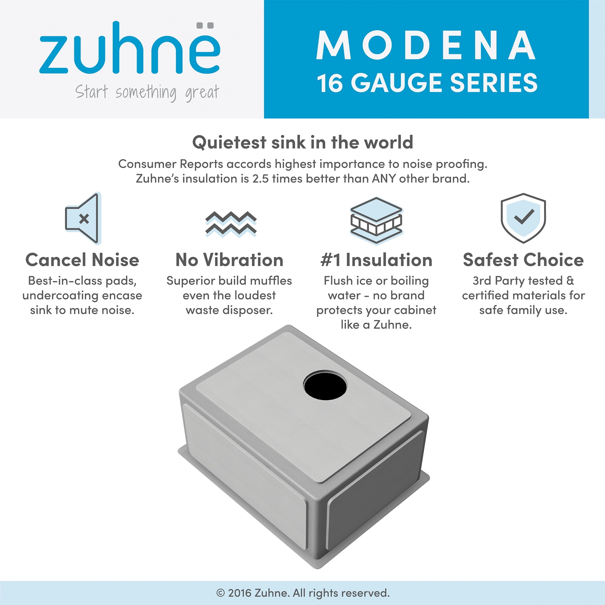 zuhne modena 13 x 15 inch wet bar, small prep, rv and utility kitchen sink undermount single bowl 16 gauge stainless steel w. scratch protector grate and drain strainer, fits 15" cabinet