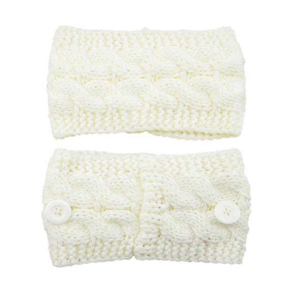 CNEJRHG Women's Chunky Knit Headband with Button Warm Winter Ear Protection Hairband Face Mask Knitted Headwrap for Cold Weather White