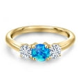 thumbnail image 3 of Gem Stone King 10K Yellow Gold Simulated Blue Opal and White Moissanite Engagement Ring for Women | 0.96 Cttw | Round Cabochon 5MM | Gemstone October Birthstone | Size 6, 3 of 7