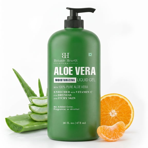 Botanic Hearth Aloe Vera Moisturizing Liquid Gel – 100% Pure Aloe, Enriched with Vitamin C for Dry & Itchy Skin – No Added Color, Fragrance, or Alcohol – 16 fl. oz