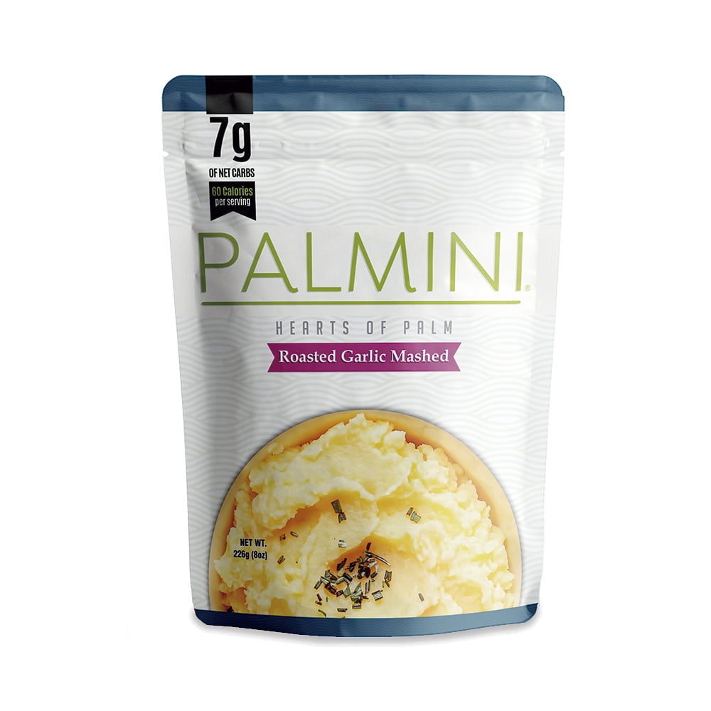 NEW!! Palmini Low Carb Roasted Garlic Mashed |7g of Net Carbs | 60 Calories Per Serving | As Seen on Shark Tank | Ready-to-Eat | (8 Ounces Pouch (Pack of 6))
