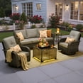 thumbnail image 3 of Ovios 5 Pieces Patio Furniture Set Outdoor Conversation All-Weather Rattan Sectional Sofa with Swivel Chairs & Solar Light Table, 3 of 12