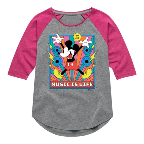 Disney - Mickey Music Is Life - Toddler & Youth Girls Raglan Graphic T-Shirt