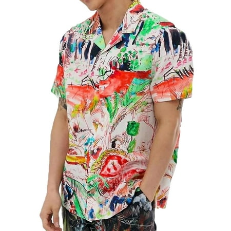 

Viugreum Shirts Hawaiian Colorful Loose Short Sleeve Tops for Men