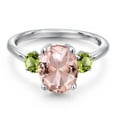 thumbnail image 3 of Gem Stone King 2.92 Ct Oval Peach Nano Morganite Green Peridot 925 Sterling Silver Ring (Size 8), 3 of 6