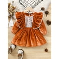 thumbnail image 3 of Kucnuzki Infant Baby Girl Clothes 12 Months Fall Winter Dress 18 Months Long Sleeve Lace Trims Stitching Solid Color Dress Orange 12-18 Months, 3 of 9