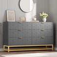 thumbnail image 2 of EastVita 53.5 inch Wide Modern 6 Drawer Dresser Wide Chest with Gold Metal Legs and Handles Wood Storage Organizer for Bedroom Living Room Hallway Grey, 2 of 6